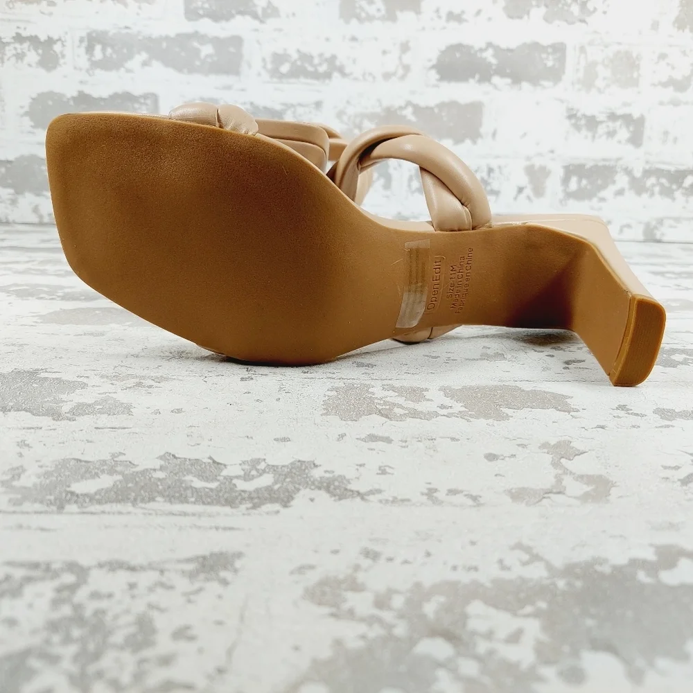 New Open Edit Remmy Twisted Strap Beige Square Toe Heeled Sandals W303 - Picture 9 of 16